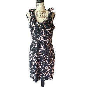 Taylor from Anthropologie structured pink and black floral midi dress size 6